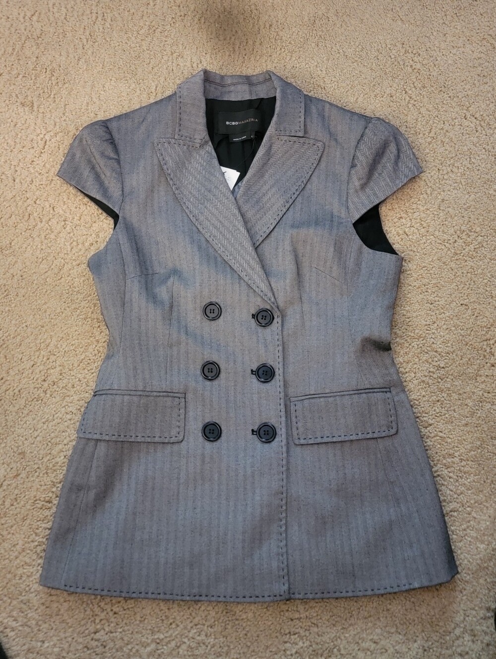 NWT BCBGMAXAZRIA The Hailey Double Breasted Cap Sleeve Blazer - Size Small, Gray